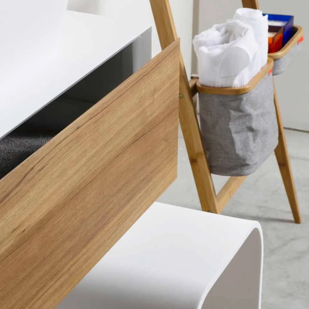 Composition 3 Badezimmermöbel aus Teakholz und Hi Macs® - Talk