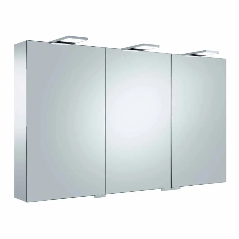 Containerspiegel mit 3 Türen mit 9 Innenregalen und LED-Beleuchtung - Ratsche