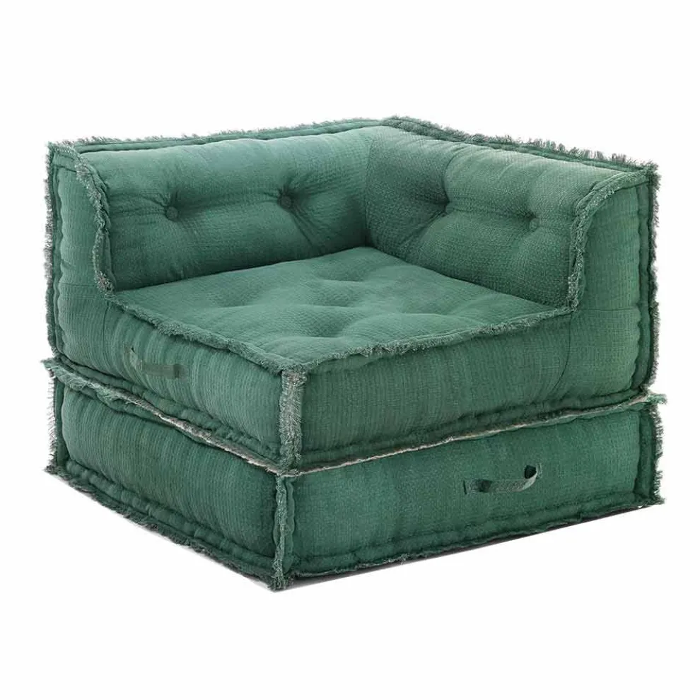 Corner Chaise Longue Sessel aus grauer, grüner oder blauer Baumwollfaser