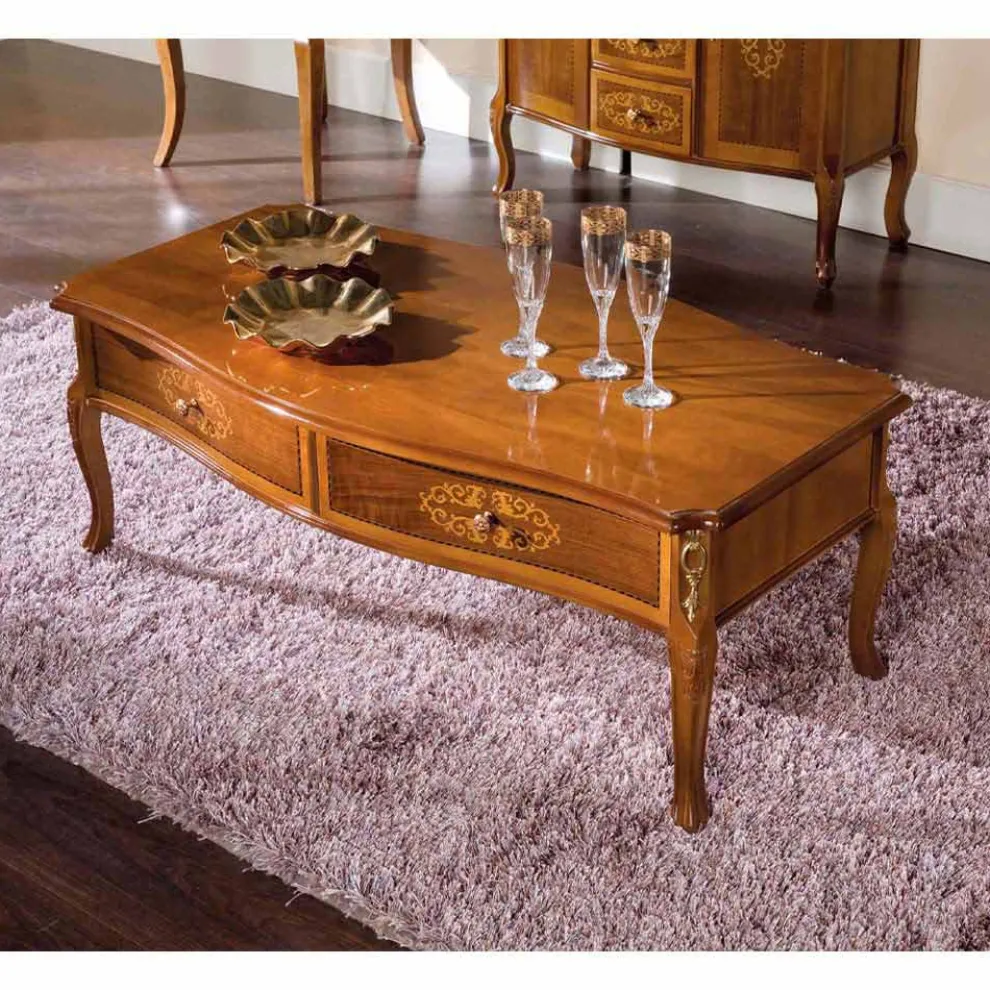 Couchtisch aus eingelegtem Holz mit 2 Schubladen Made in Italy - Katerine