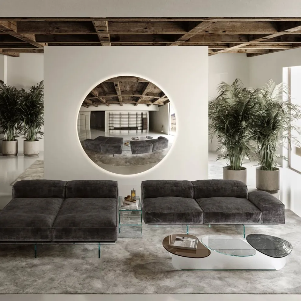 Couchtisch aus Glas mit 3 farbigen geformten Platten - Dapy