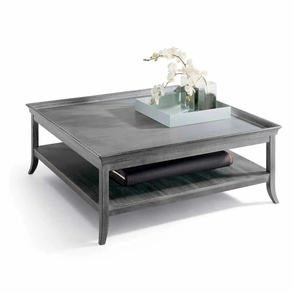 Couchtisch aus lackiertem silbernem Holz, 130x130 cm, Design Berit