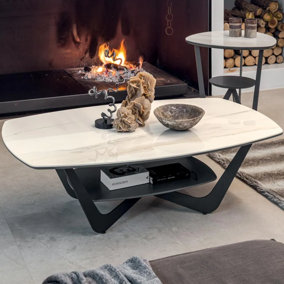 Couchtisch aus Metall Keramikplatte mit Aufbewahrung - Emirate