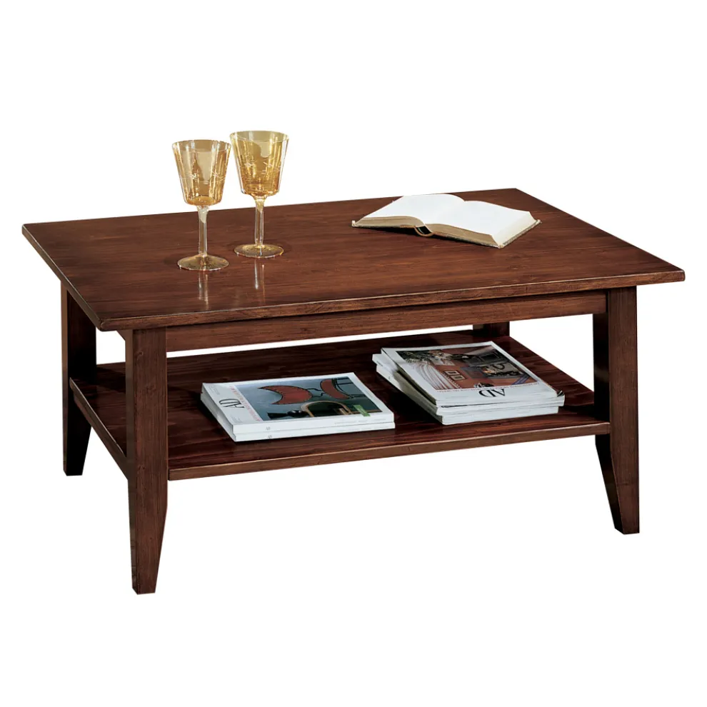 Couchtisch aus patiniertem Walnussholz mit Ablage Made in Italy - Pekele