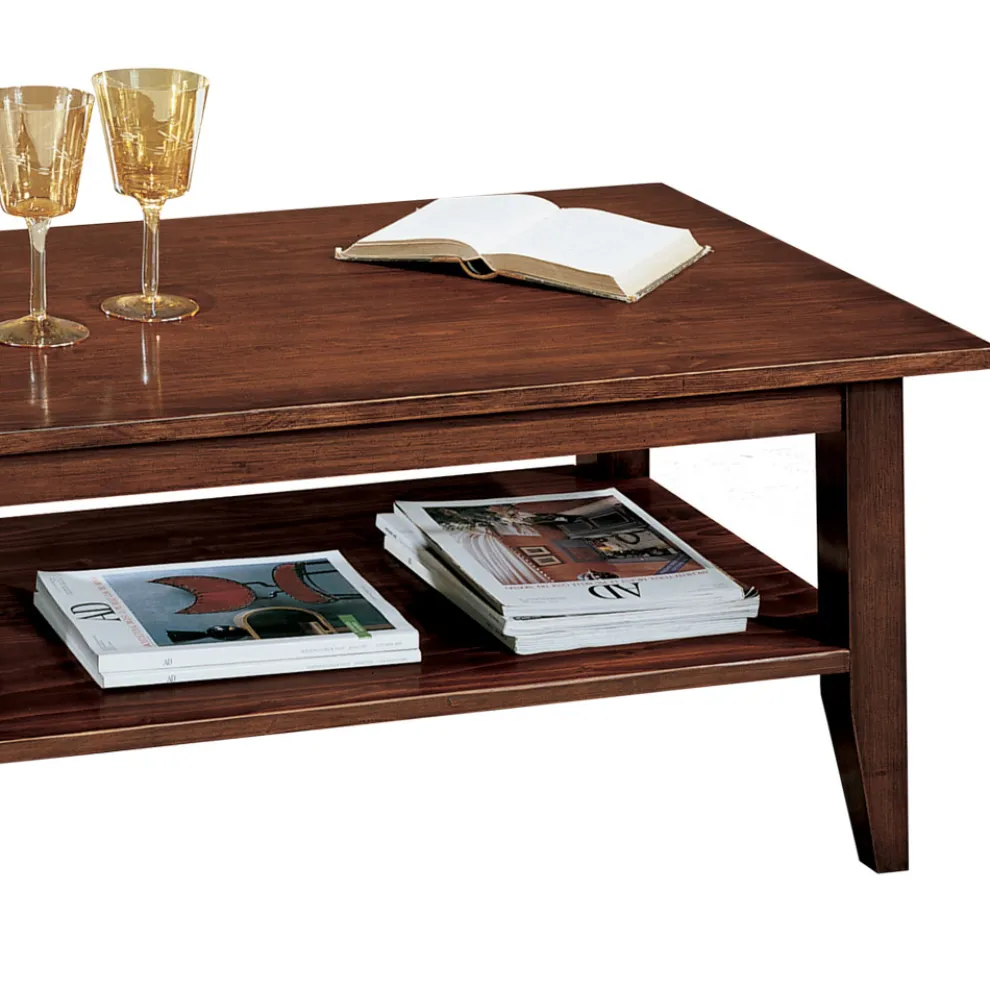 Couchtisch aus patiniertem Walnussholz mit Ablage Made in Italy - Pekele