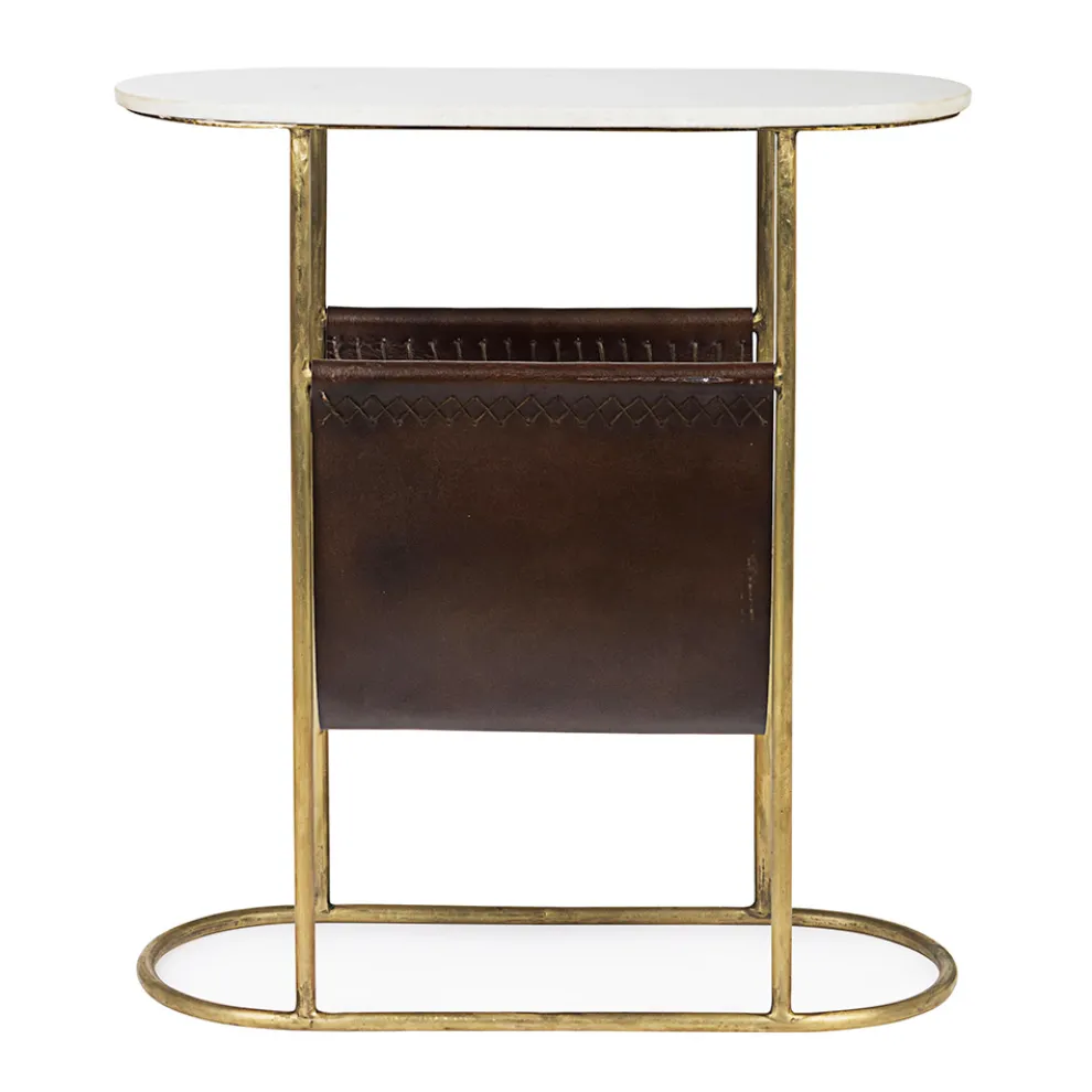 Couchtisch aus Stahl und Marmor mit Zeitungsständer aus Leder - Aretone