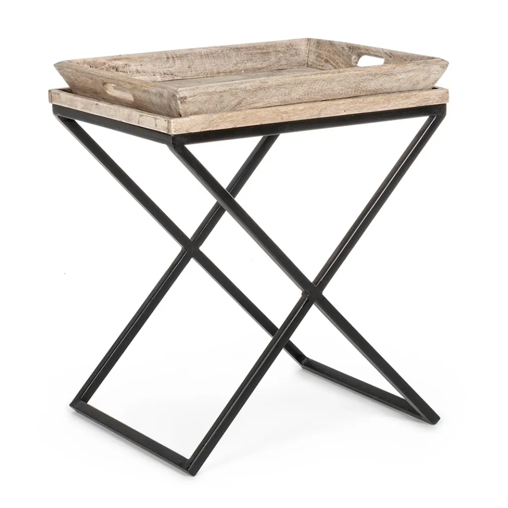 Couchtisch aus Stahl mit Tablett im Mangoholz-Design - Cesira