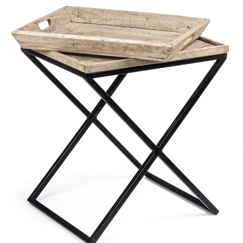 Couchtisch aus Stahl mit Tablett im Mangoholz-Design - Cesira