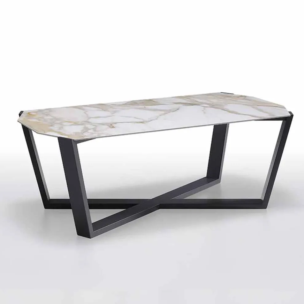 Couchtisch aus Steinzeug und Holz, Hochwertig Made in Italy - Titanic