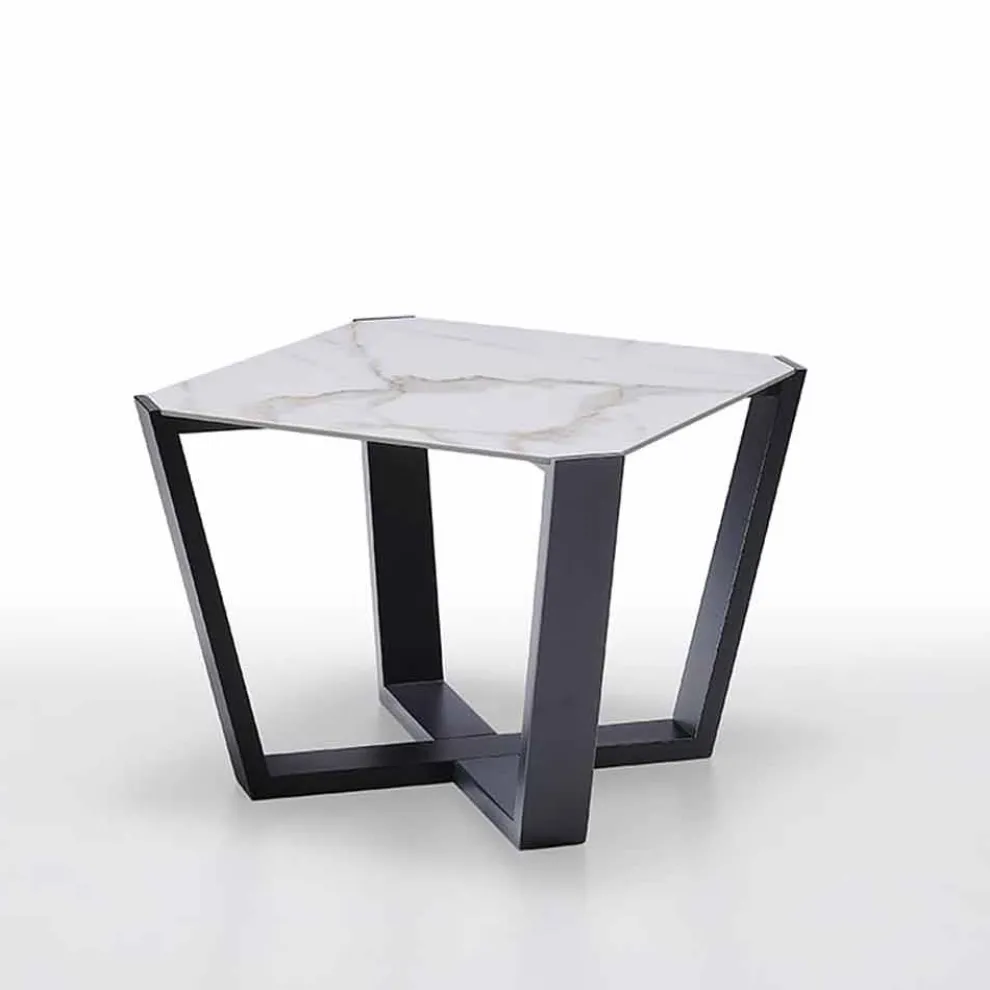 Couchtisch aus Steinzeug und Holz, Hochwertig Made in Italy - Titanic