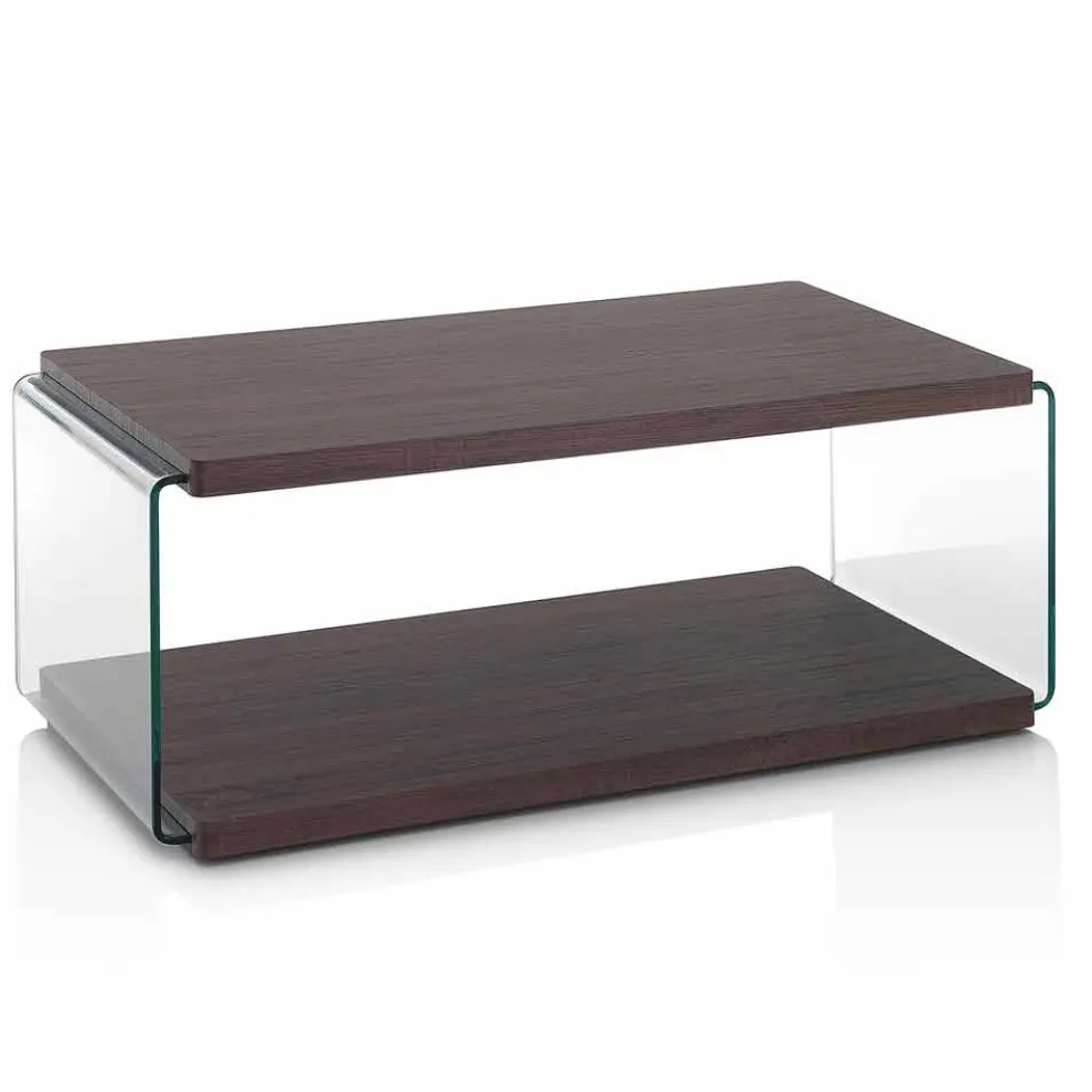 Couchtisch aus Walnuss Mdf und transparentes Glas in 2 Größen - Mindie