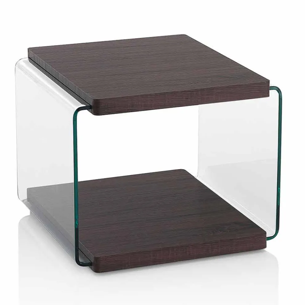 Couchtisch aus Walnuss Mdf und transparentes Glas in 2 Größen - Mindie