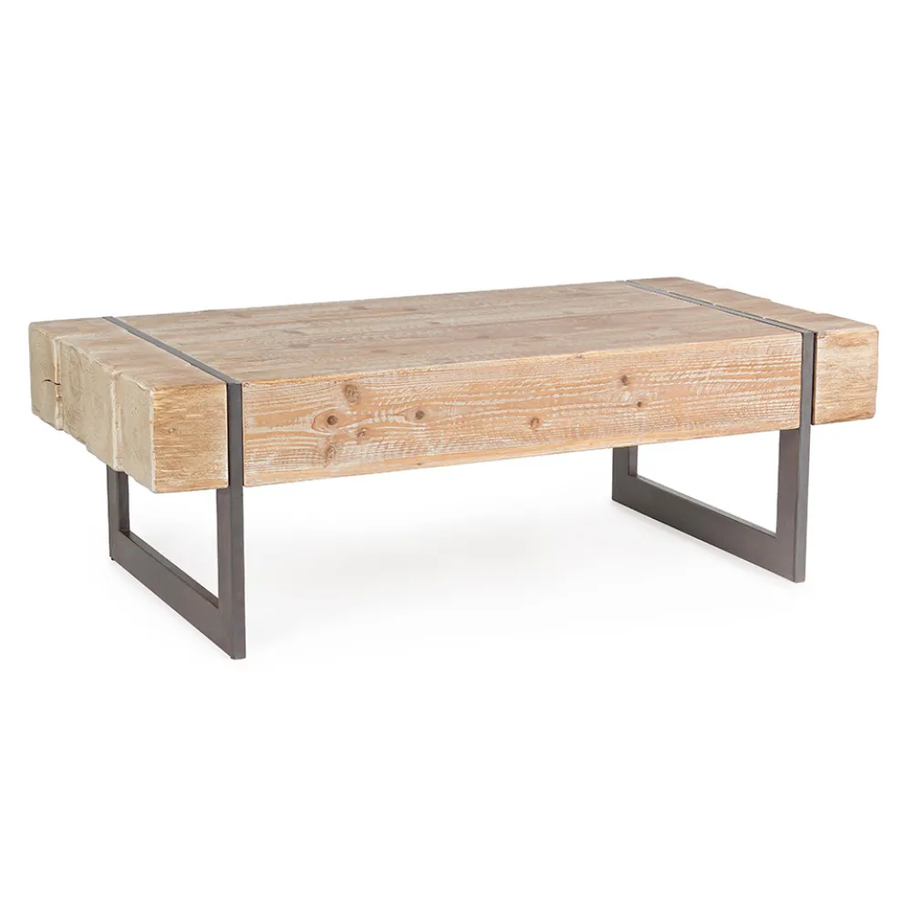 Couchtisch für das Wohnzimmer aus Tannenholz und Stahl - Ilenia