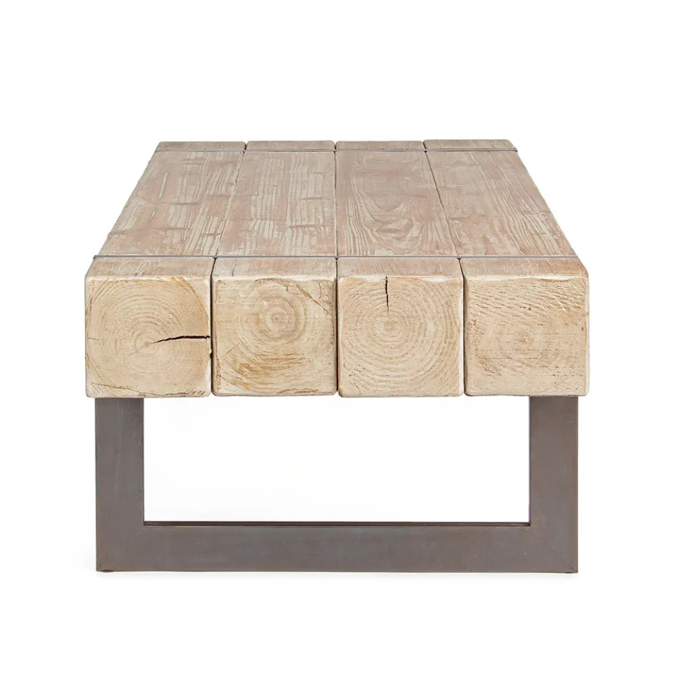 Couchtisch für das Wohnzimmer aus Tannenholz und Stahl - Ilenia