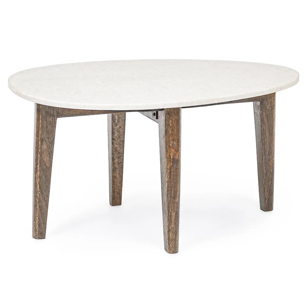 Couchtisch für Wohnzimmer mit Beinen aus Marmor und Mangoholz - Desiderio