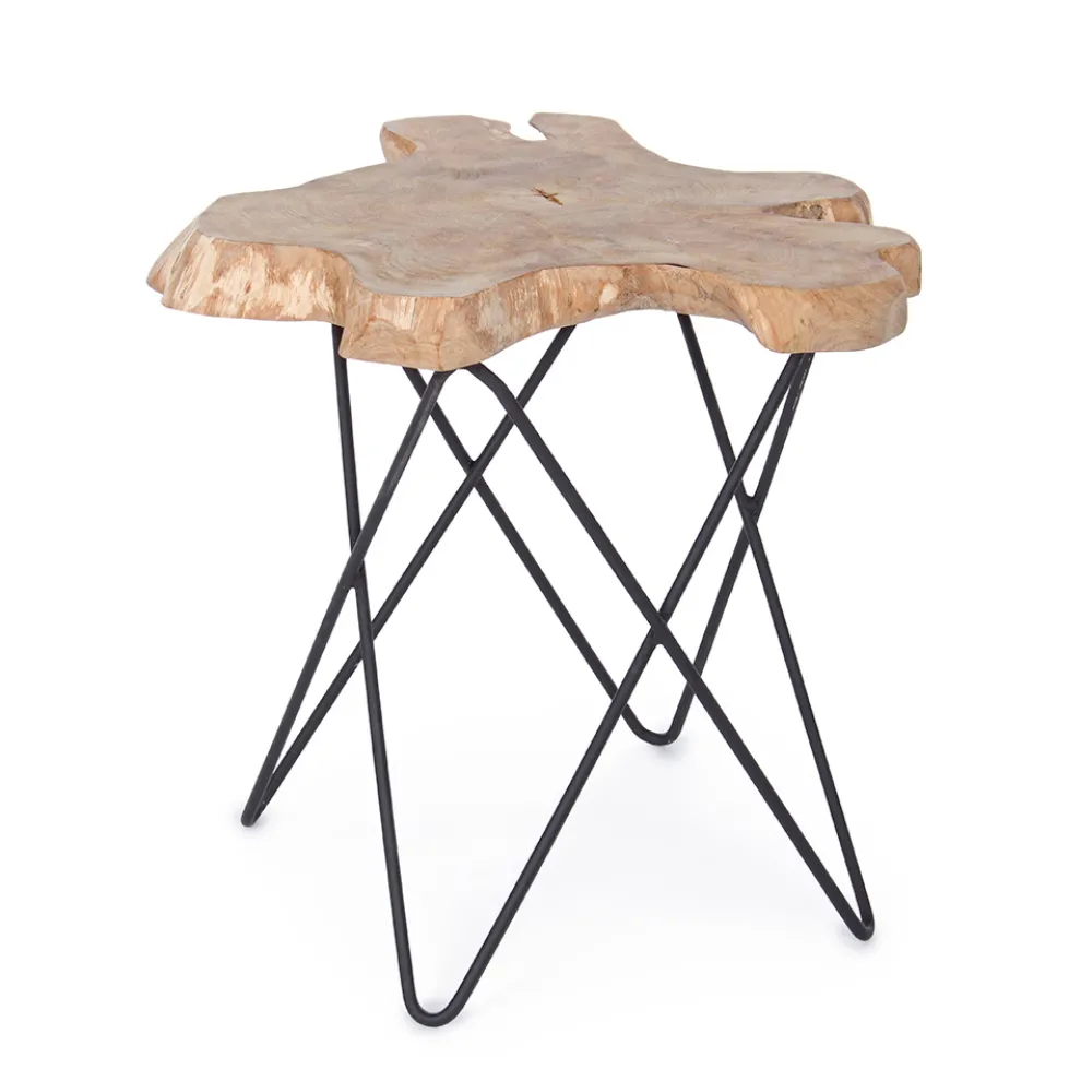 Couchtisch für Wohnzimmer Schwarzer Stahl und natürliches Teakholz - Perlana