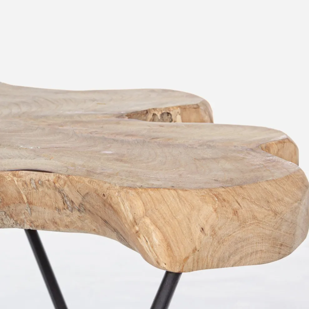 Couchtisch für Wohnzimmer Schwarzer Stahl und natürliches Teakholz - Perlana