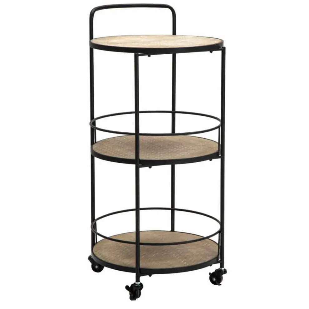 Couchtisch im modernen Design aus Eisen und MDF mit Rollen und 3 Regalen - Lennox