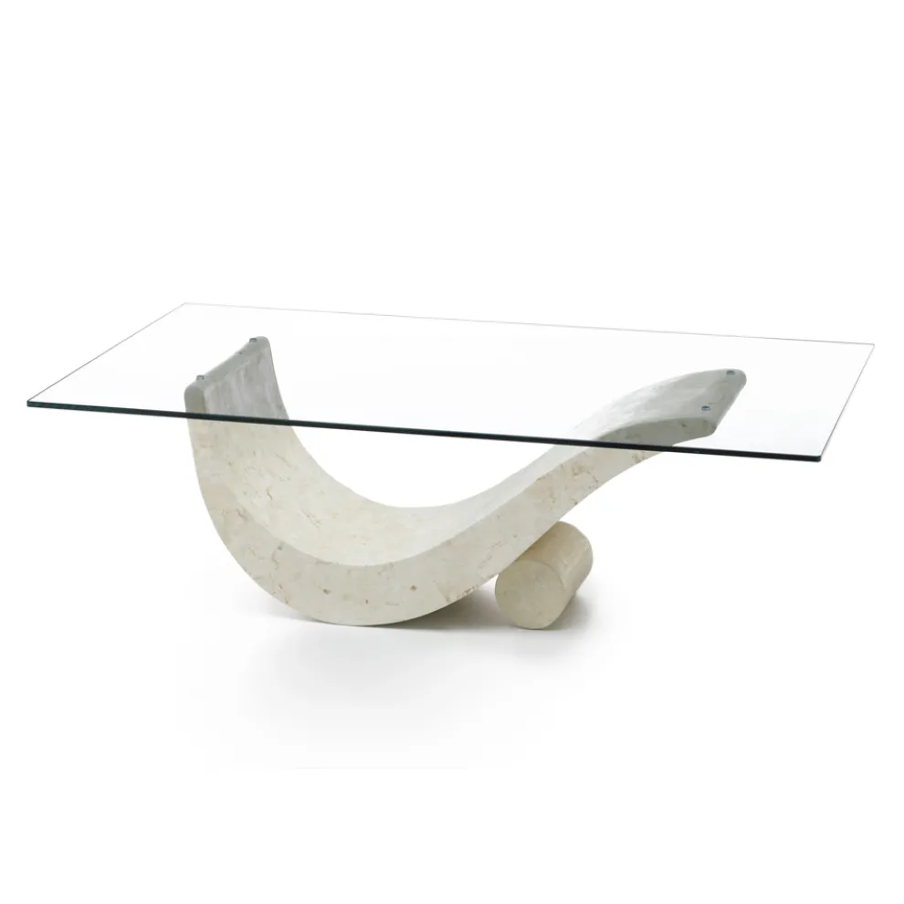 Couchtisch im modernen Design mit Glasplatte und Sockel aus Fossilstein – Nachfüllen