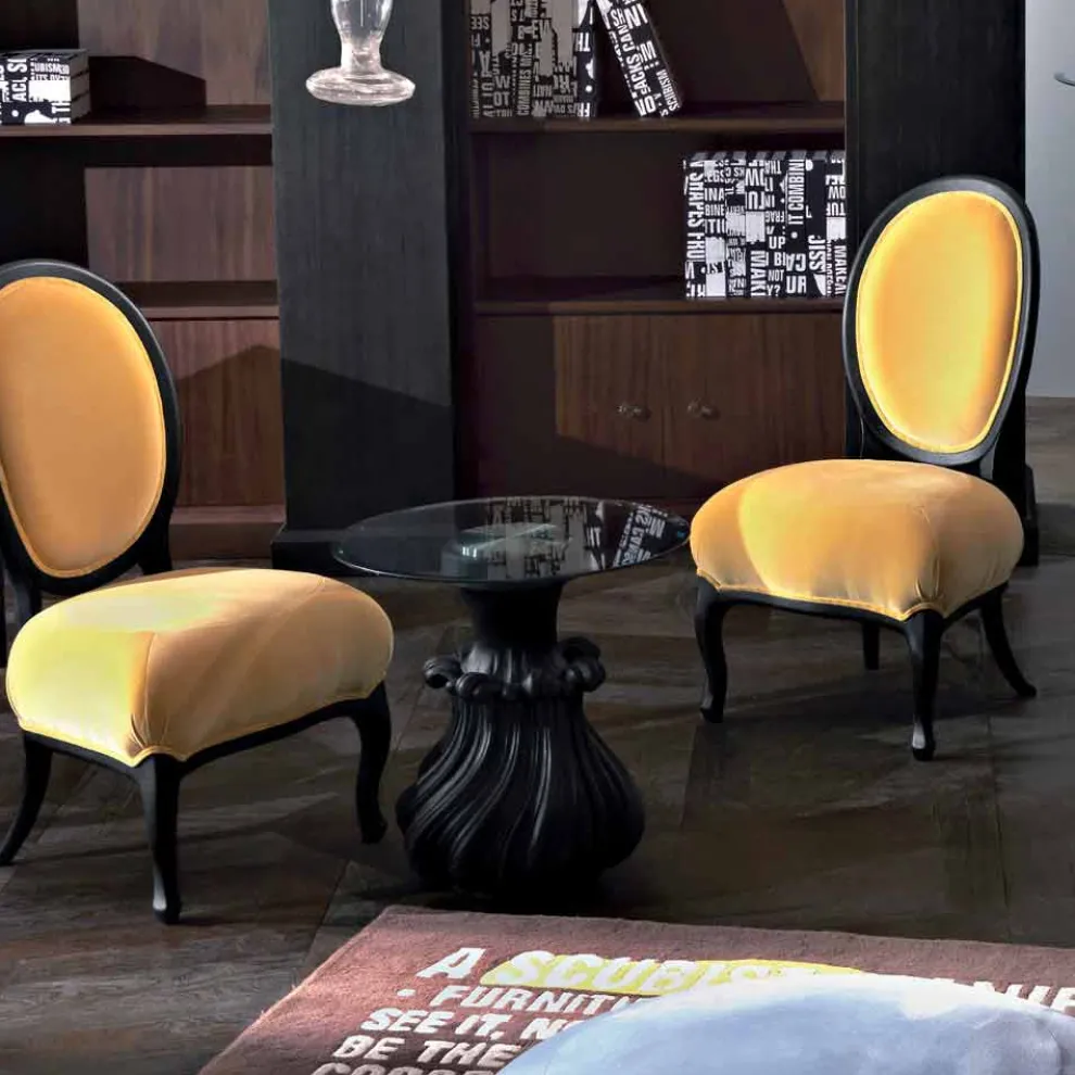 Couchtisch, Massivholz und Kristall Durchmesser 60cm Margo