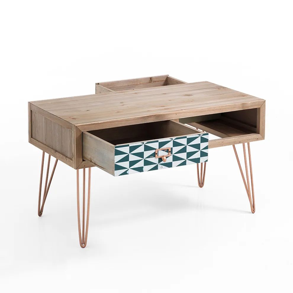 Couchtisch mit 2 farbigen und dekorierten doppelseitigen Schubladen – Hassio