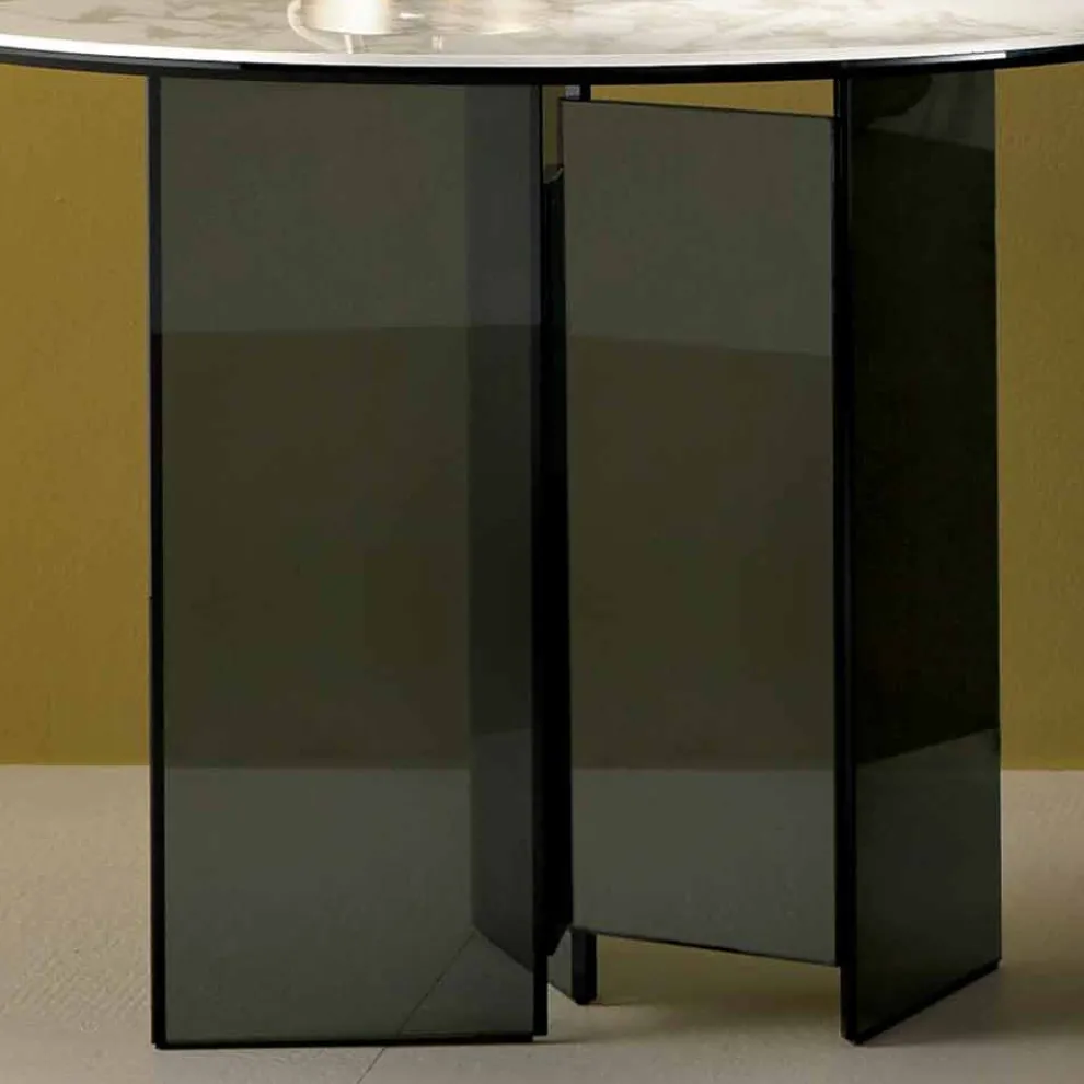 Couchtisch mit Couchtisch aus Rauchglas und runder Keramikplatte - Random