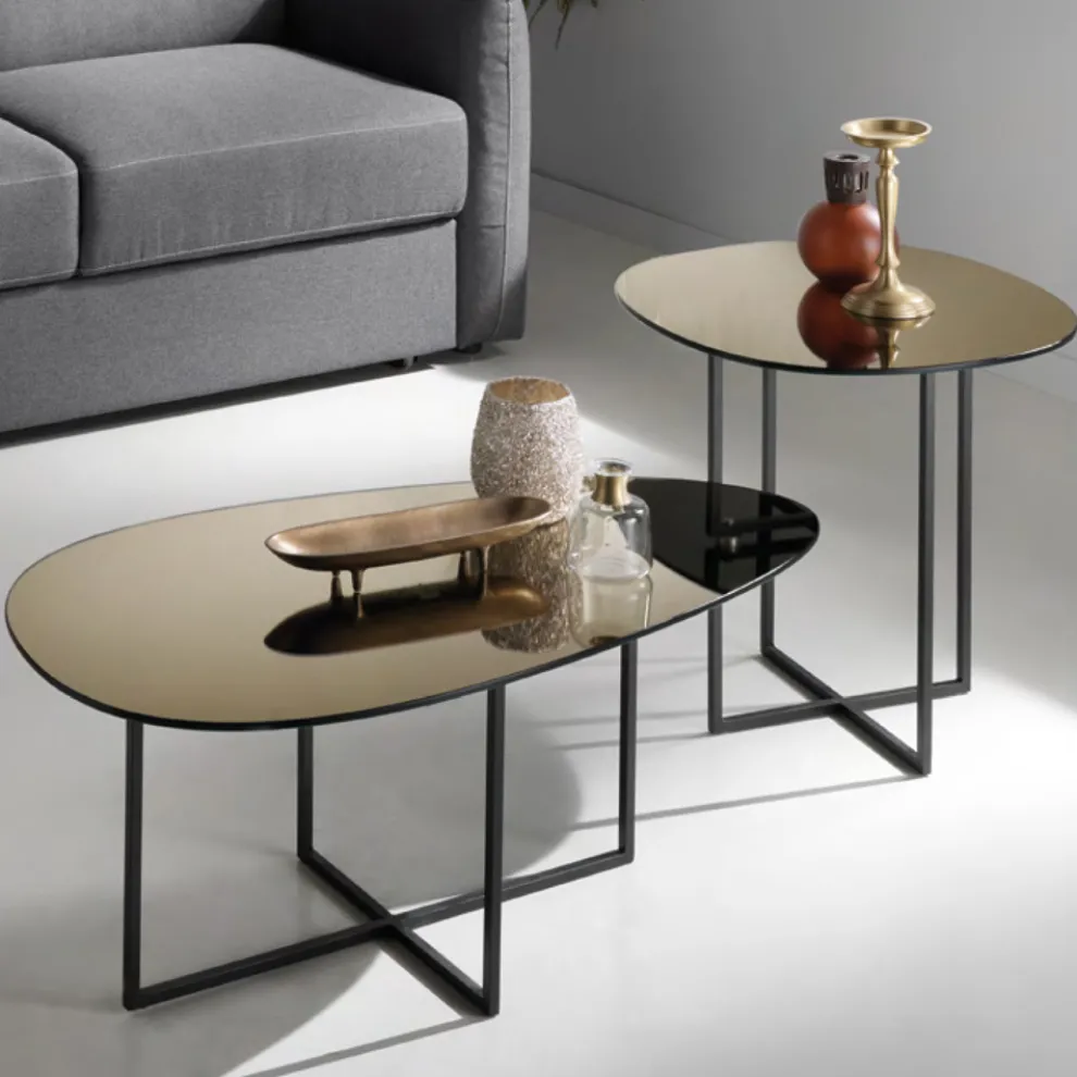 Couchtisch mit Glasplatte mit Spiegeleffekt Made in Italy - Sedona