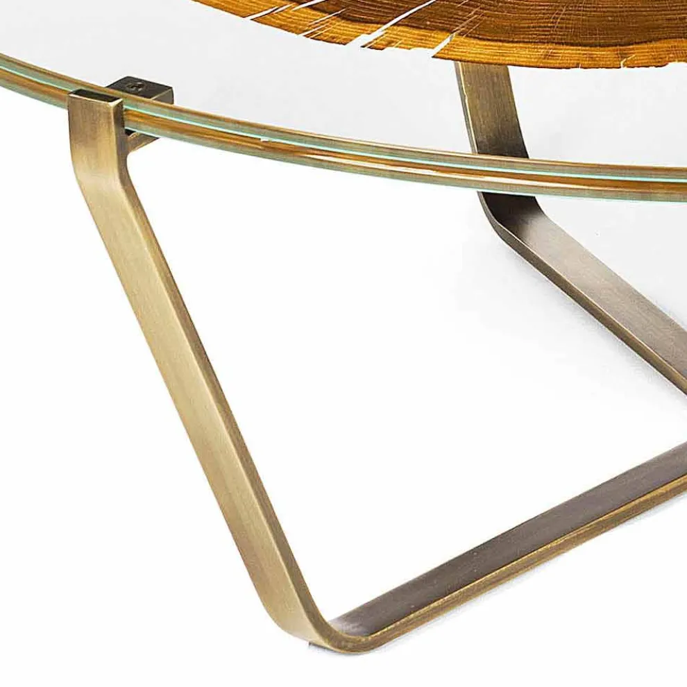 Couchtisch mit runder Glasplatte und Holzplatte Made in Italy - Baviera