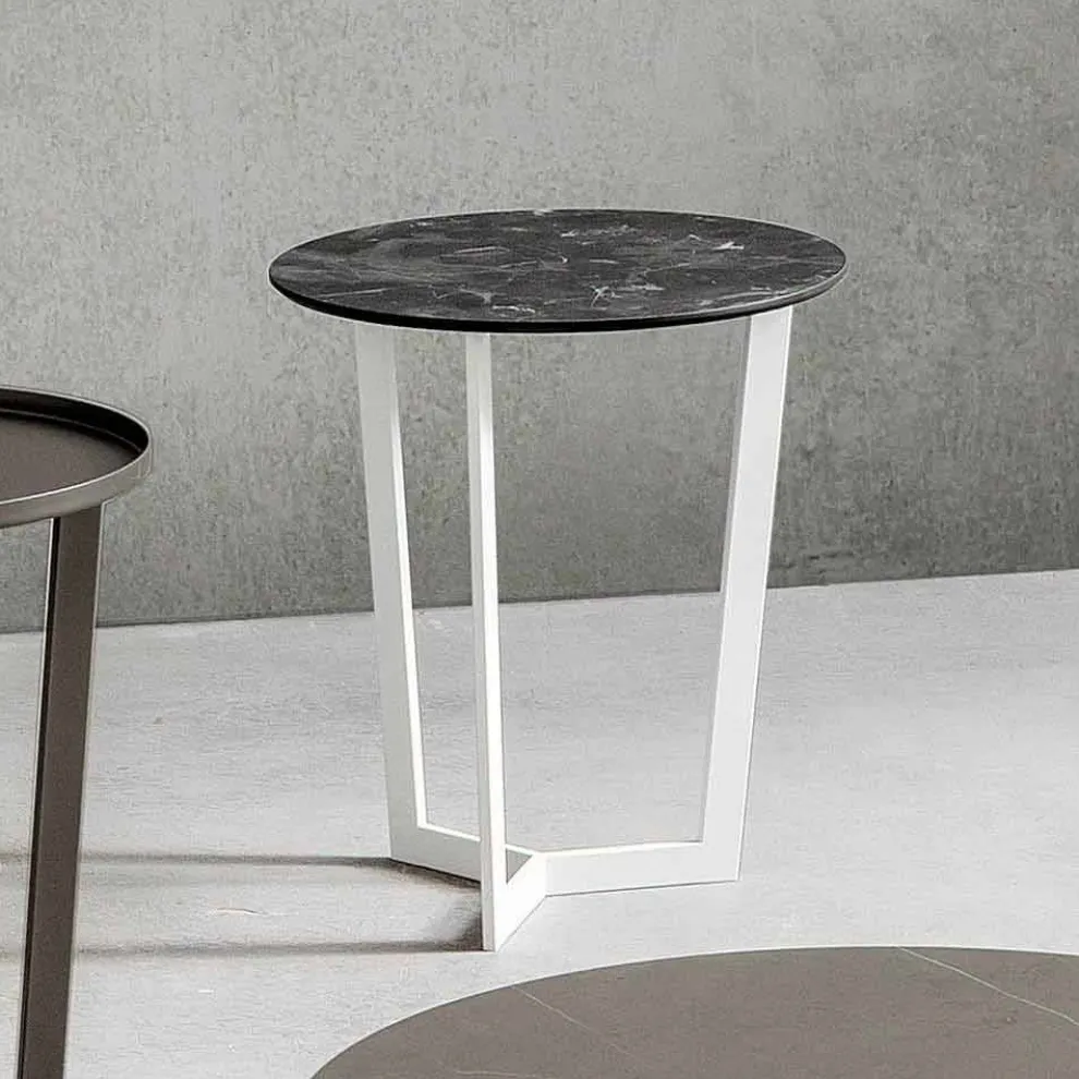 Couchtisch mit runder Platte aus laminiertem HPL Made in Italy - Mina