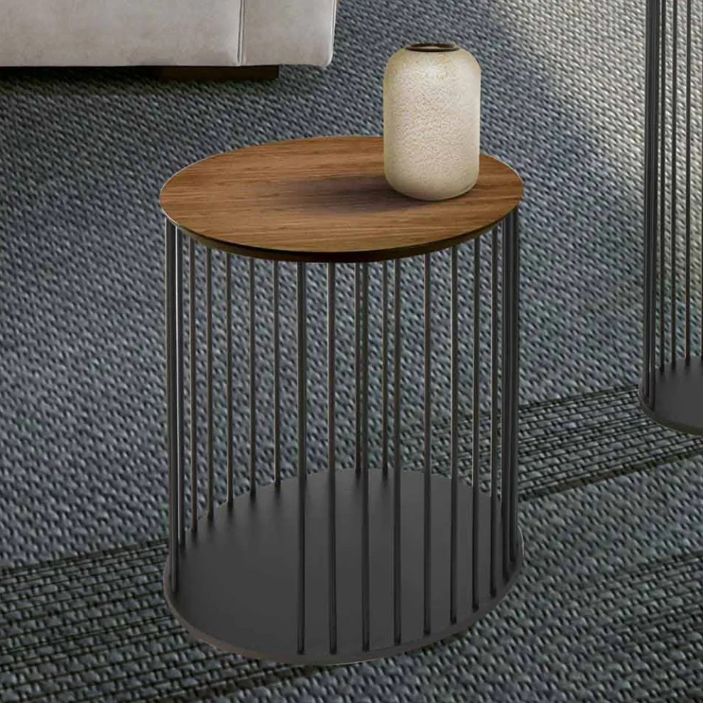 Couchtisch mit runder Holzplatte Made in Italy - Montebianco