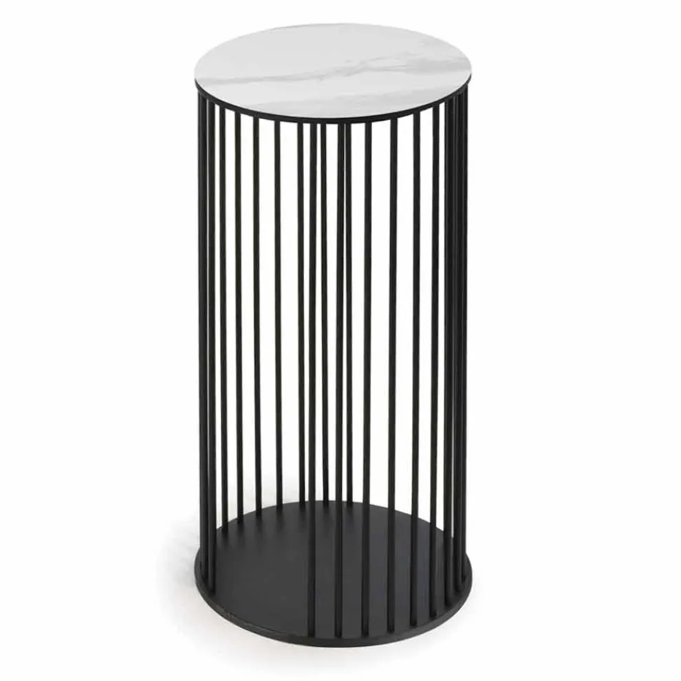 Couchtisch mit runder Keramikplatte Made in Italy - Montebianco