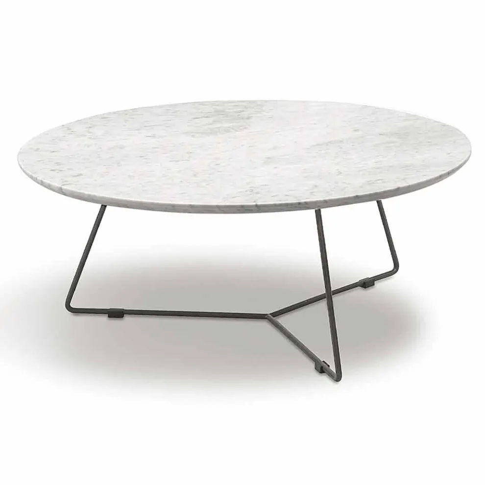 Couchtisch mit runder Marmorplatte und Metallbasis Made in Italy - Gin