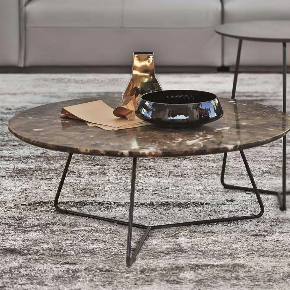Couchtisch mit runder Marmorplatte und Metallbasis Made in Italy - Gin