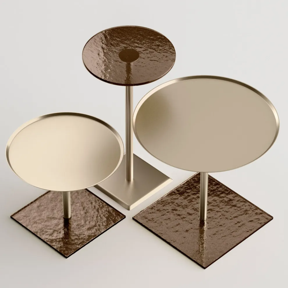 Couchtisch mit runder Glas- oder Metallplatte, hergestellt in Italien – Anakin