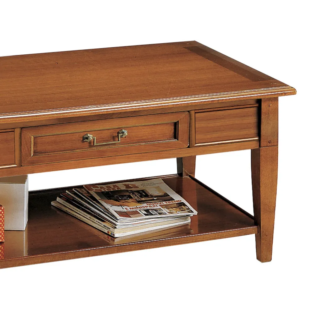 Couchtisch mit Schublade und Regal aus patiniertem Holz, hergestellt in Italien – Tuoni