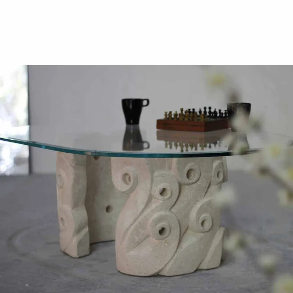 Couchtisch oval aus Stein und Kristall in modernem Design Lindos