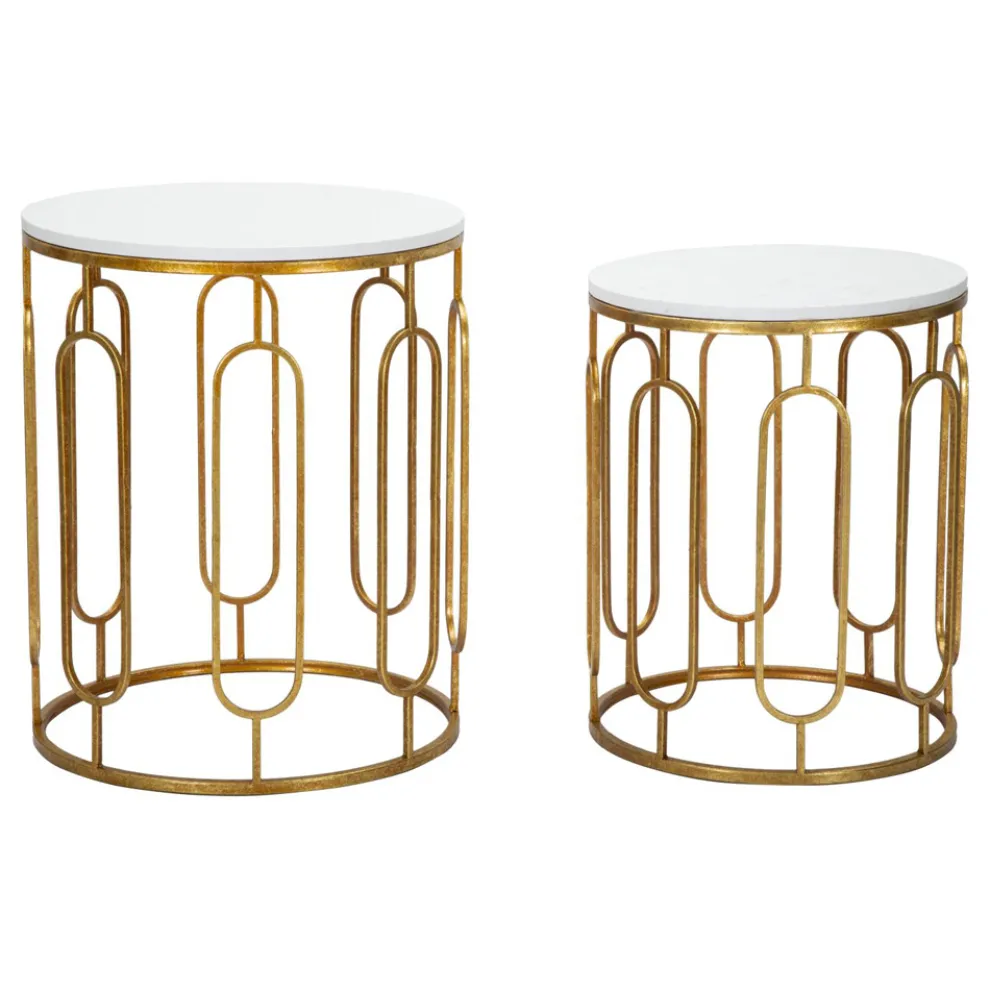 Couchtische aus Harz mit goldenem Eisen- und Marmoreffekt, 2-teilig - Pietro