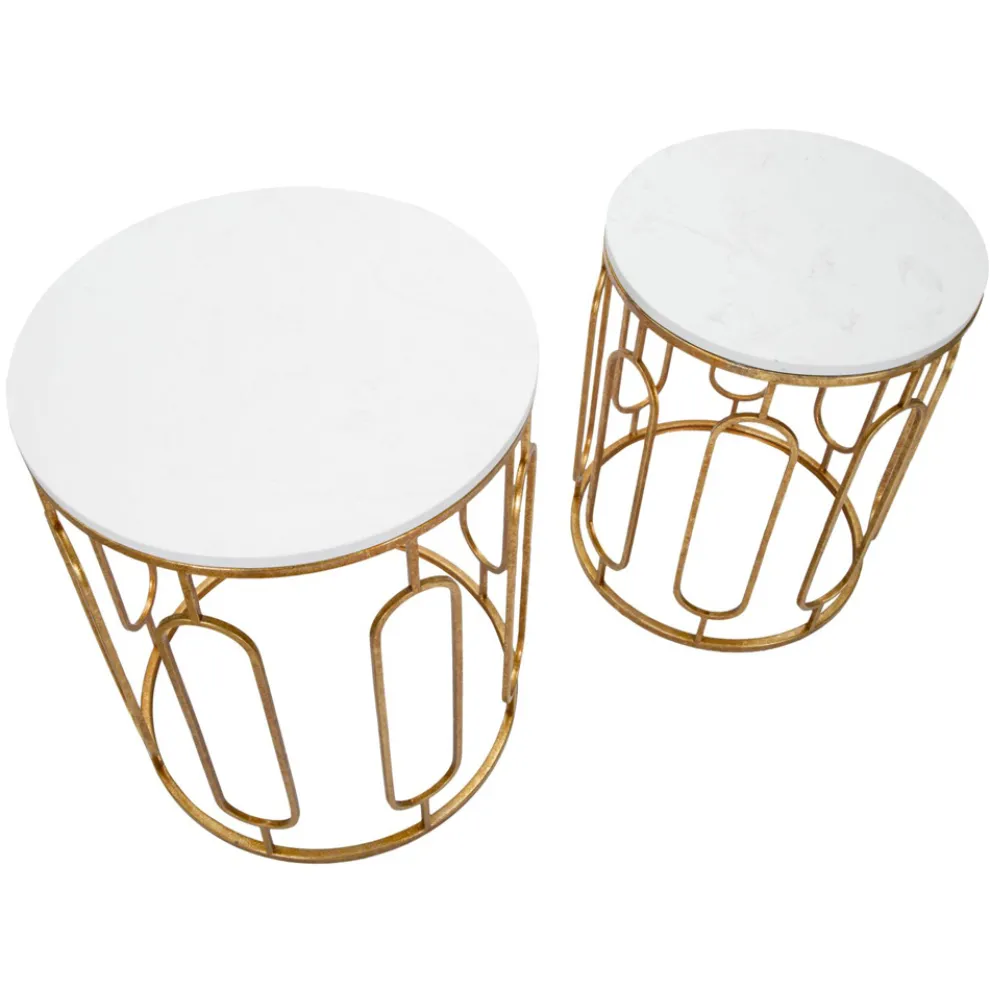 Couchtische aus Harz mit goldenem Eisen- und Marmoreffekt, 2-teilig - Pietro