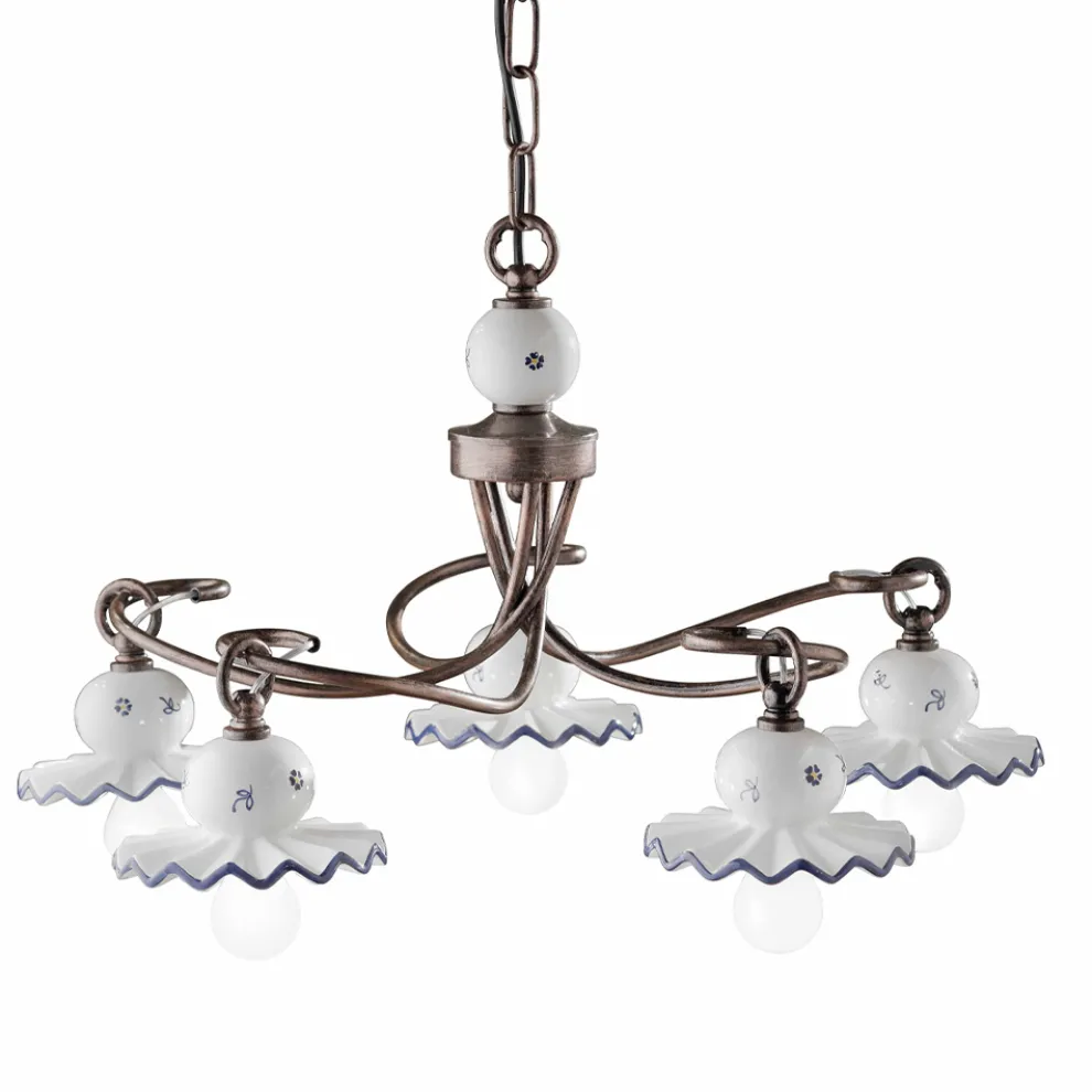 Country Kronleuchter mit 5 Lichtern aus handverzierter Keramik - Rom