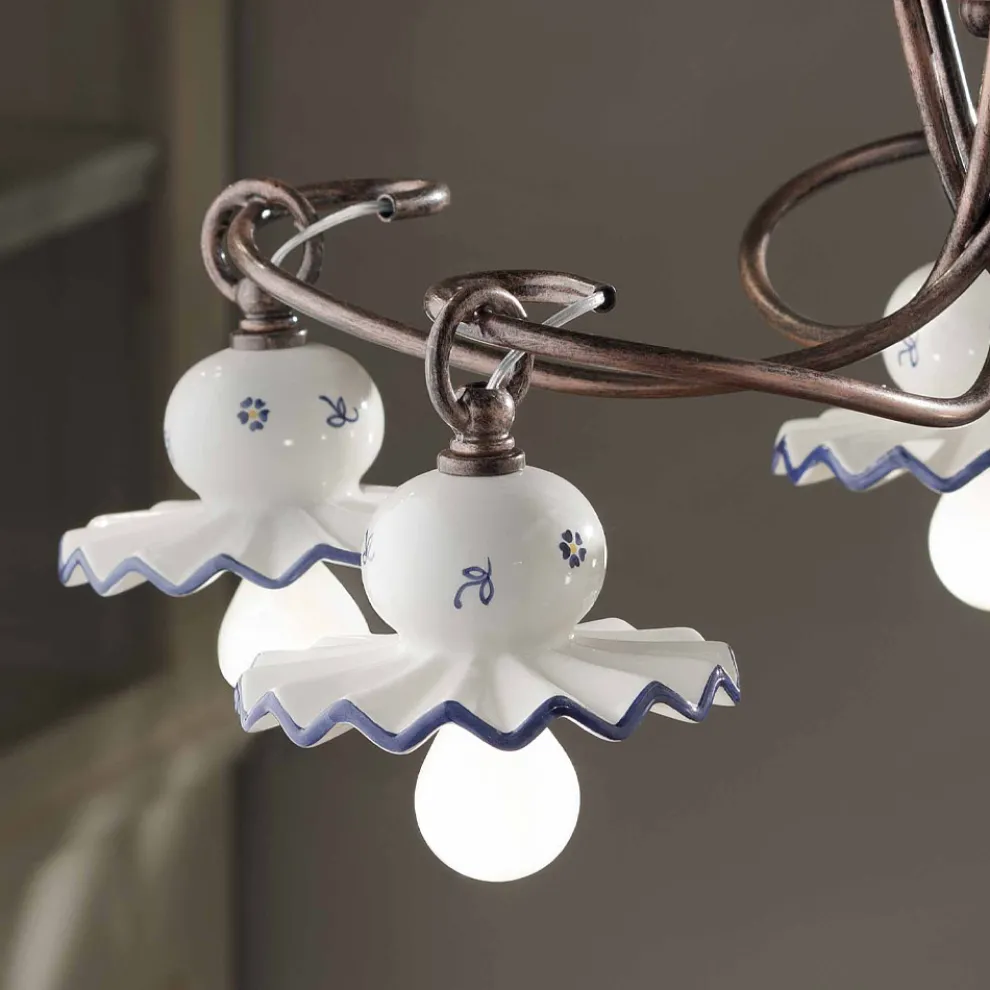 Country Kronleuchter mit 5 Lichtern aus handverzierter Keramik - Rom