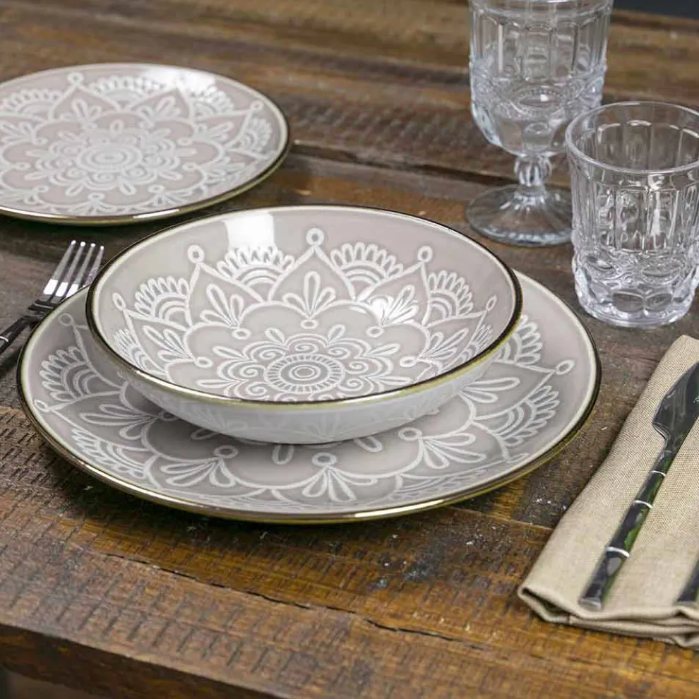 Geschirrservice in Hartdolomitgrau, Hellblau oder Blau 18 Stück - Arabisch