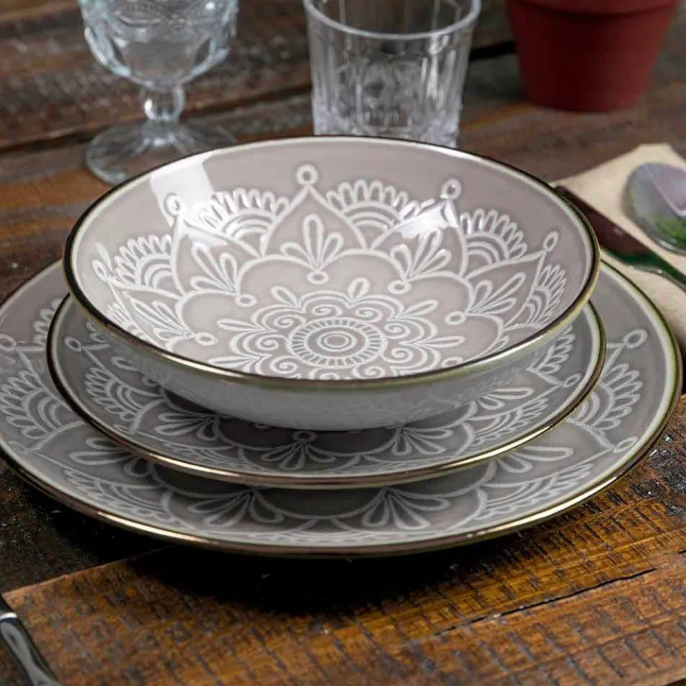 Geschirrservice in Hartdolomitgrau, Hellblau oder Blau 18 Stück - Arabisch