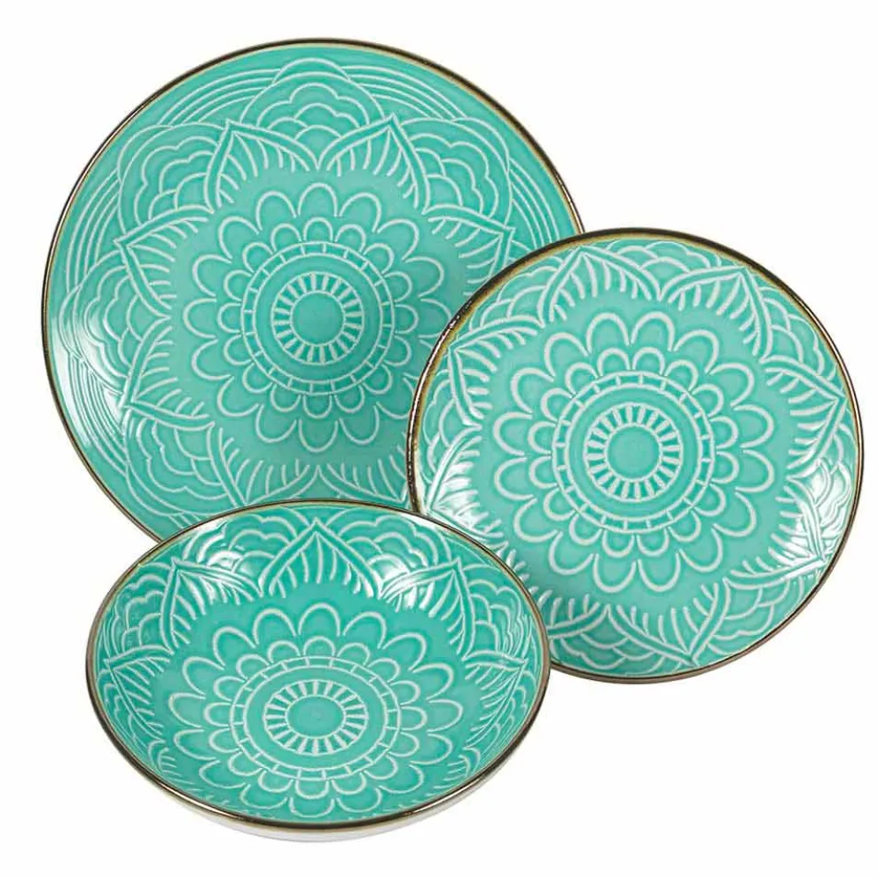 Geschirrservice in Hartdolomitgrau, Hellblau oder Blau 18 Stück - Arabisch