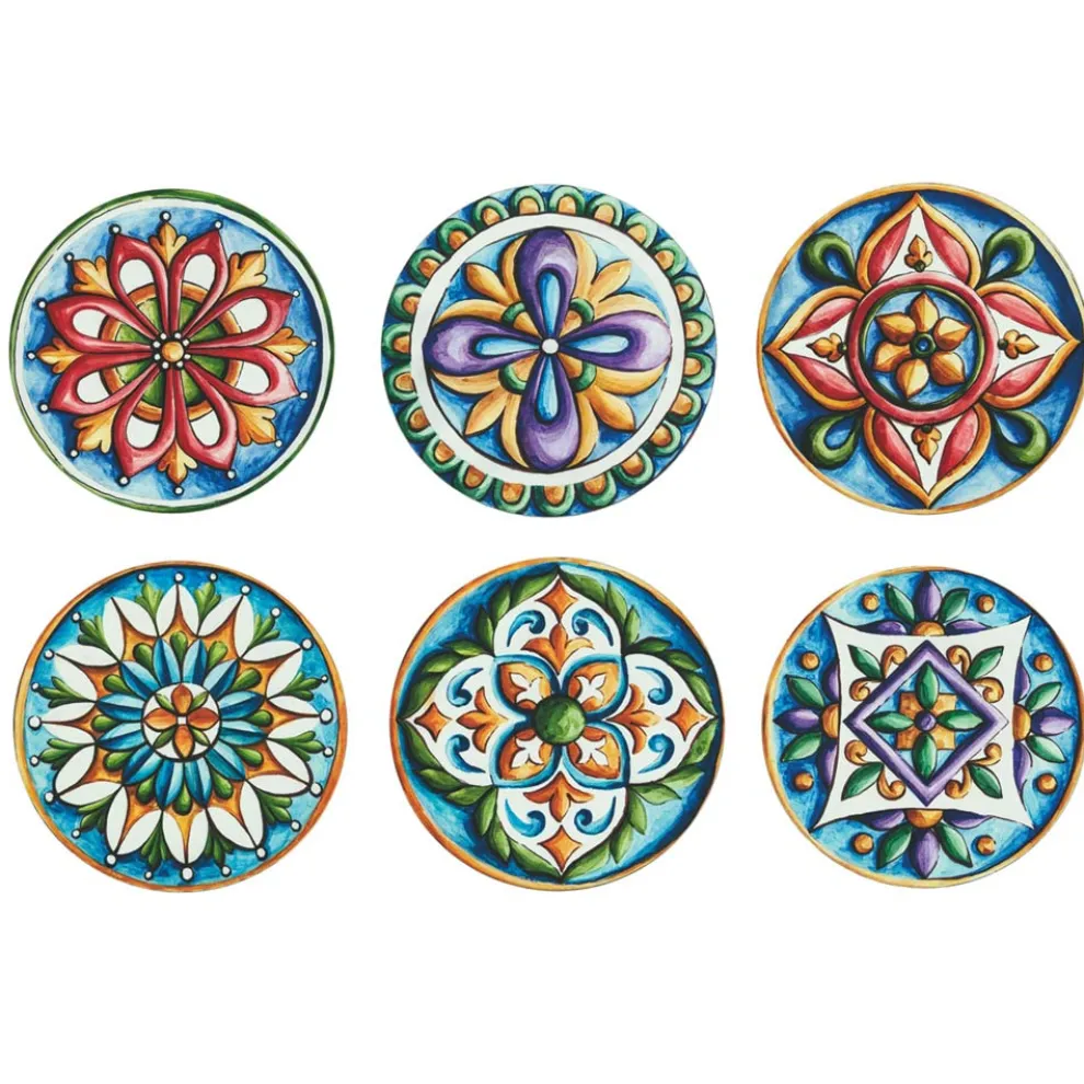 Runde Teller aus farbigem Kunststoff mit Majolika 12 Stück - Maia