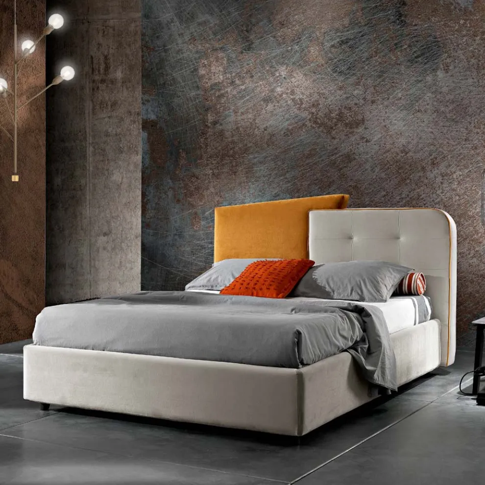 Modernes Design Doppelbett in Grau und Orange Samt - Plorifon