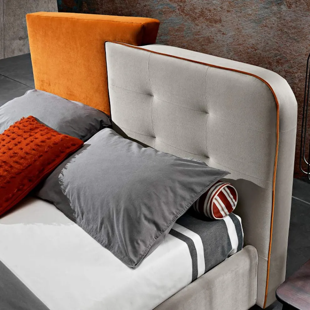 Modernes Design Doppelbett in Grau und Orange Samt - Plorifon