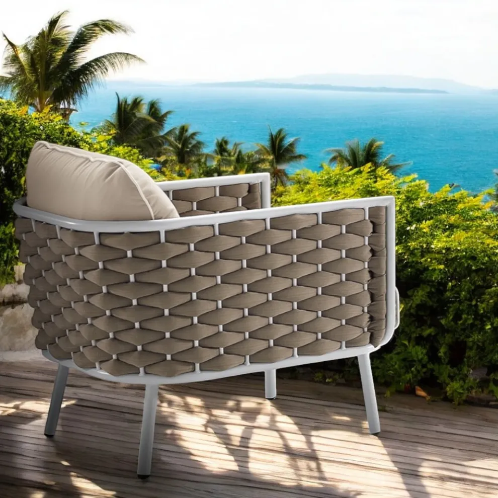 Outdoor-Sessel aus Aluminium und handgewebtem Stoff - Reda