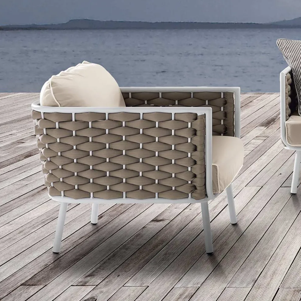 Outdoor-Sessel aus Aluminium und handgewebtem Stoff - Reda