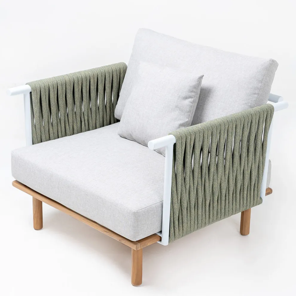 Gartensessel aus Teakholz, Seilgeflecht und Kissen - Bellatrix