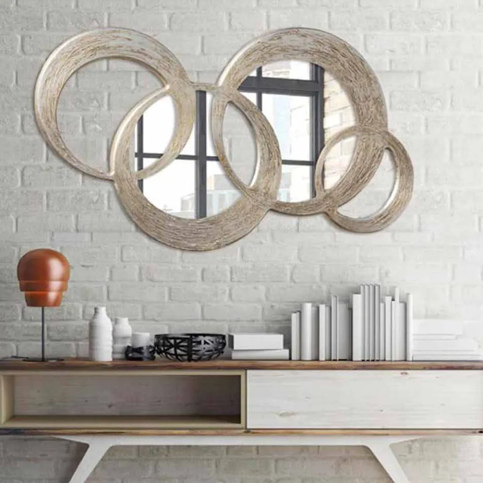 Spiegel aus MDF mit Blattsilber handdekoriert Ball